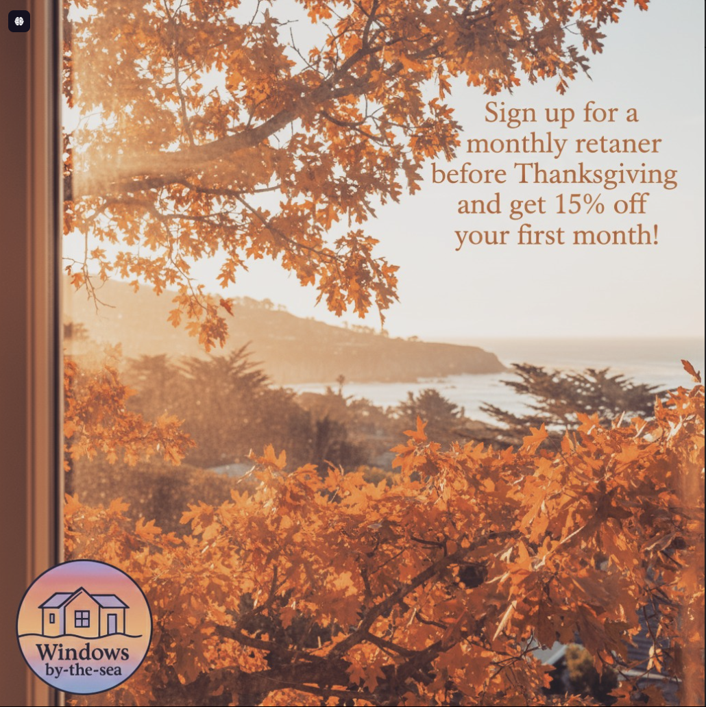 Fall promotion - 15% off monthly retainers before Thanksgiving