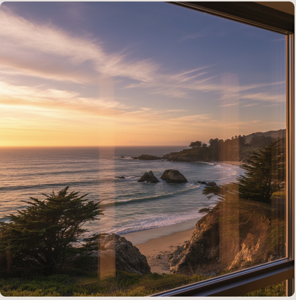 Stunning Monterey coastline view through pristine clean window